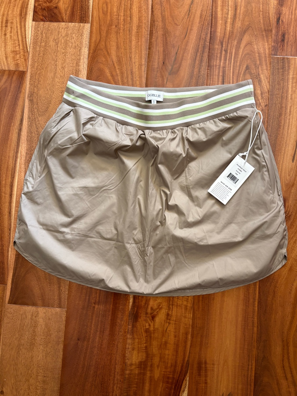GGBlue Penelope Skort in Taupe with Green-White Striped Waistband